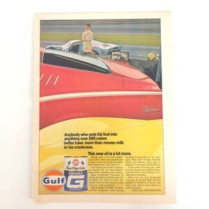 Vintage Gulf Oil Ford GT90 Cyclone Print Ad Racing Advertising Garage Wall Decor